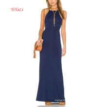 Cut out Strap Neckline Sleeveless Blue Sexy Long Dress